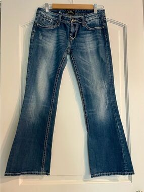 ReRock for Express Bootcut Y2K  Jeans Mid Rise Blue Stretch size 6 Short